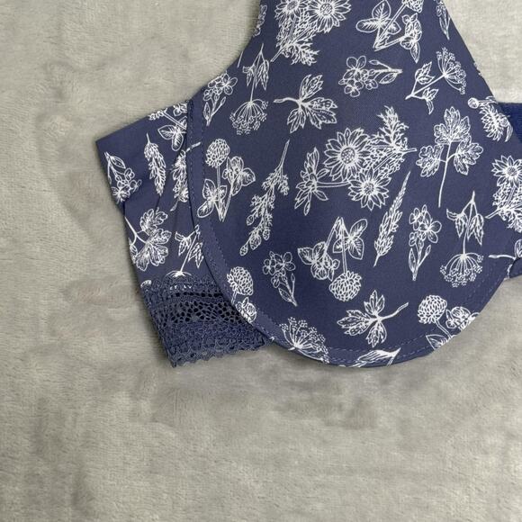 Lucky Brand Bra Womens 40C Blue White Floral Underwire Full Coverage Lace Lined - Picture 3 of 7